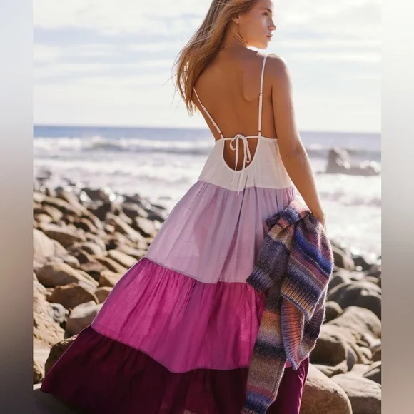 Anthropologie The Raya Colorblock Maxi Dress: Purple and White - Picture 2 of 16